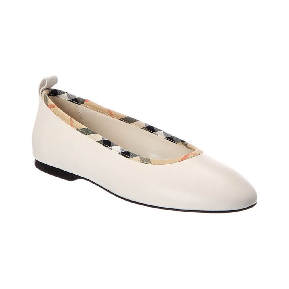 Burberry Check Trim Leather Ballerina Flat, Beige